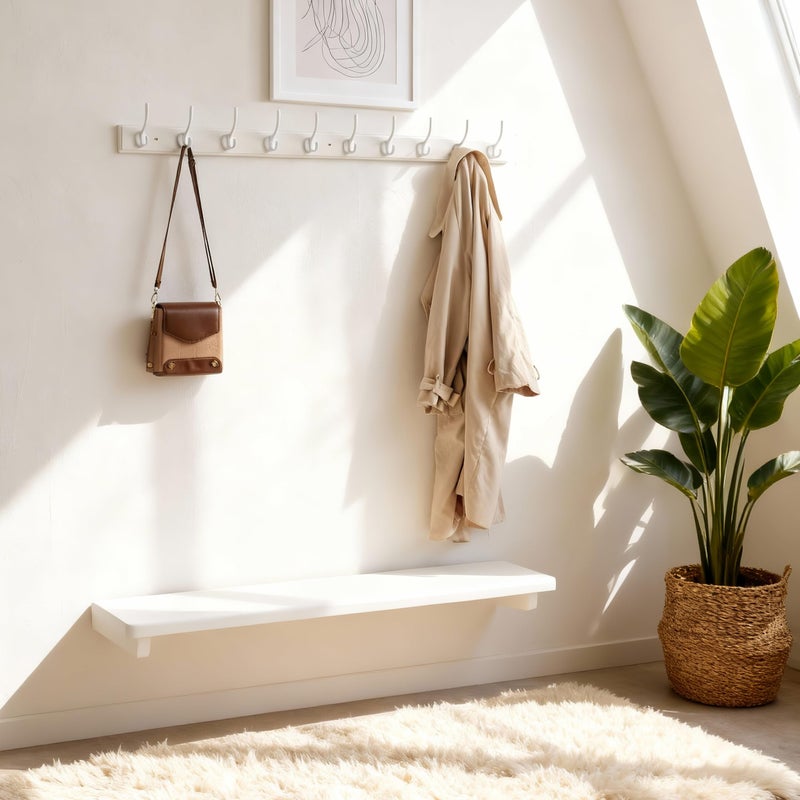 WEBI حامل معاطف ويبى مثبت على الحائط، 38 1/4" طول، 10 خطافات معاطف مثبتة على الحائط، شماعة معاطف من الخيزران، رف خطافات، خطافات جاكيت لتعليق المعاطف، الملابس، القبعات، المدخل، أسود، عبوتين - Image 5
